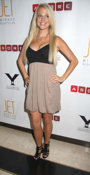 Blonde Woman Blackand Beige Dress Event Wallpaper