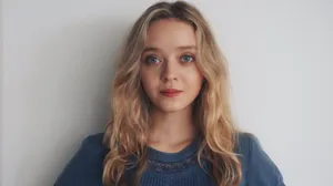 Blonde Woman Blue Top Portrait Wallpaper