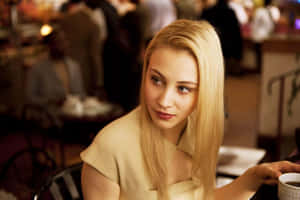 Blonde Woman Cafe Scene Wallpaper