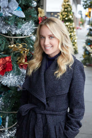 Blonde Woman Christmas Tree Portrait Wallpaper