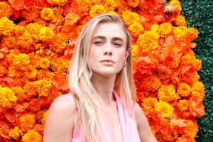 Blonde Woman Orange Floral Backdrop Wallpaper