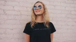 Blonde Woman Sunglasses White Brick Wall Wallpaper