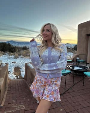 Blonde Woman Sunset Pose Outdoors Wallpaper