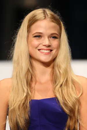 Blonde Womanin Blue Dress Wallpaper