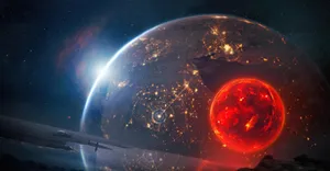 Blood Moon Passing By A Planet Wallpaper