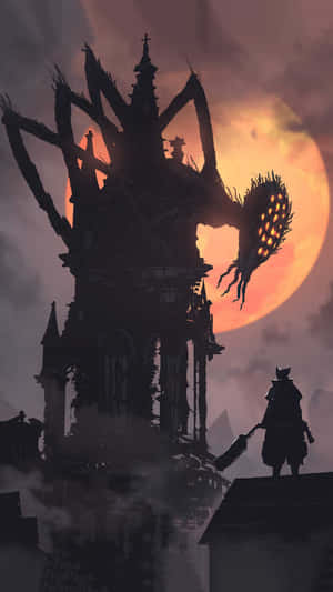 Bloodborne Silhouette Against Sunset Wallpaper