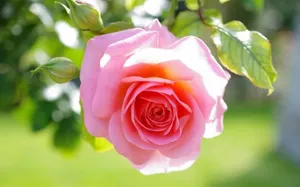 Blooming Pink Rose Sunlit Garden.jpg Wallpaper