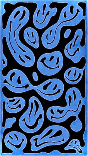 Blue Abstract Smiley Face Pattern Wallpaper