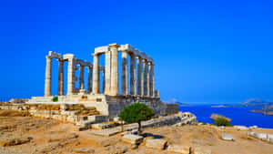 Blue Aesthetic Sky Sounion Temple Wallpaper