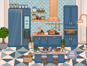 Blue Aesthetic Toca Life Dining Room Wallpaper