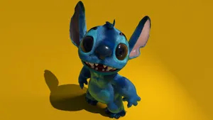 Blue Alien Creature Yellow Background Wallpaper