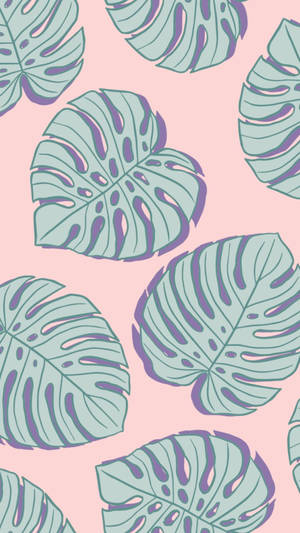 Blue And Lavender Monstera Art Wallpaper