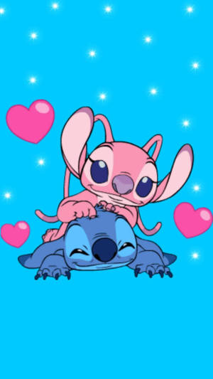 Blue And Pink Stitch Love Wallpaper