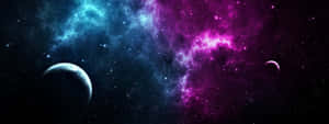 Blue And Purple Dual Screen Space Wallpaper