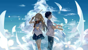 Blue Anime Aesthetic Desktop Cute Couple In Sky Wallpaper