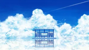 Blue Anime Scenic Sky With Clouds Wallpaper