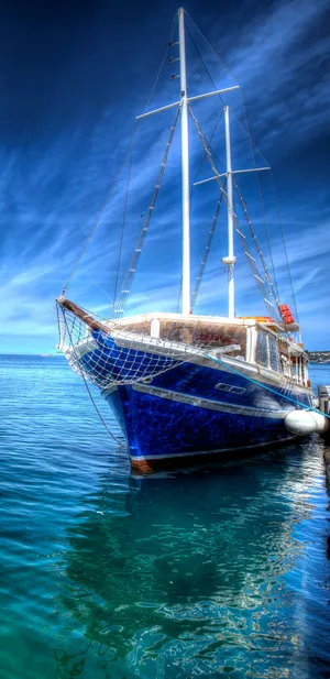 Blue Boat In Crotia Wallpaper