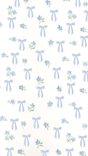 Blue Bow And Flower Pattern Wallpaper