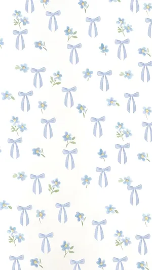 Blue Bow And Flower Pattern Wallpaper
