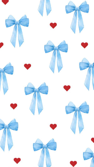 Blue Bow And Hearts Wallpaper
