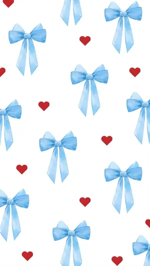 Blue Bow And Hearts Wallpaper