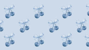 Blue Bow Cherry Pattern Wallpaper