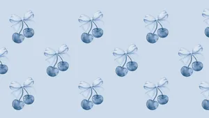 Blue Bow Cherry Pattern Wallpaper