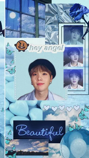 Blue Bts Suga Cute Collage Wallpaper