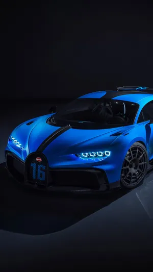 Blue Bugatti Chiron Night Showcase Wallpaper