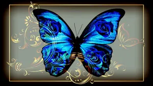 Blue Butterfly Gold Aesthetic Wallpaper