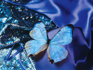 Blue Butterflyon Sequin Fabric Wallpaper