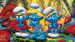 Blue_ Cartoon_ Characters_ Forest_ Background Wallpaper