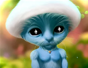 Blue Cat With White Hat Artwork Wallpaper
