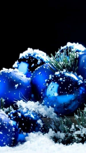 Blue Christmas Ornaments Snow Wallpaper