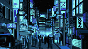 Blue City Pixel Art Wallpaper