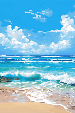 Blue Coastal Beach Painting Wallpaper