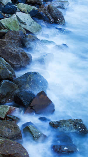 Blue Coastal Rocksand Mist Wallpaper