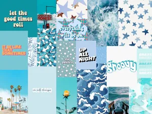 Blue Collage Aesthetic Summer Laptop Wallpaper