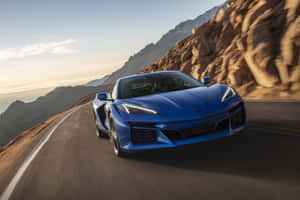 Blue Corvette C8 Mountain Road Dynamic Drive Wallpaper