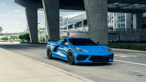 Blue Corvette C8 Urban Backdrop.jpg Wallpaper