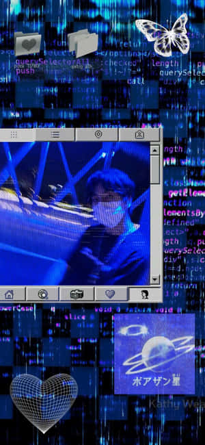 Blue Cybercore Collage Y2 K Aesthetic.jpg Wallpaper