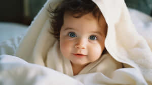 Blue Eyed Baby Peeking From Blanket Wallpaper