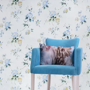 Blue Floral Armchair Interior Design Wallpaper