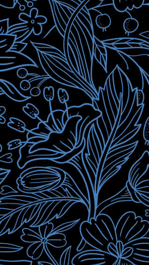 Blue Floral Patternon Black Background Wallpaper