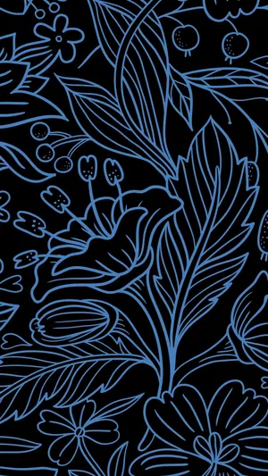 Blue Floral Patternon Black Background Wallpaper