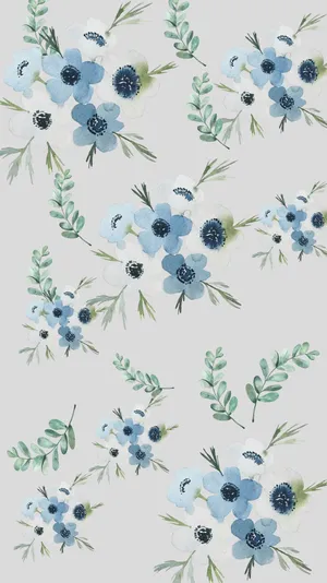 Blue Floral Watercolor Pattern Wallpaper