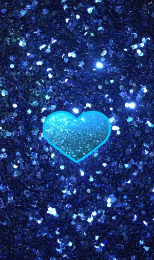 Blue Girly Heart Glitters Wallpaper