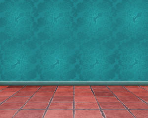 Blue Green Wallpaper With Red Oxide Floor Tiles Wallpaper