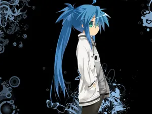 Blue Haired Anime Character Black Background Wallpaper