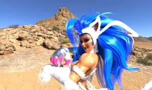 Blue Haired Anime Character Desert Scene Wallpaper